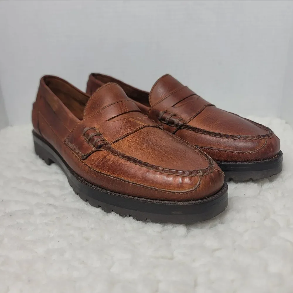 Vtg 90's Polo Ralph Lauren Y2K Penny Loafer Size 9.5 Brown Leather Lug Sole